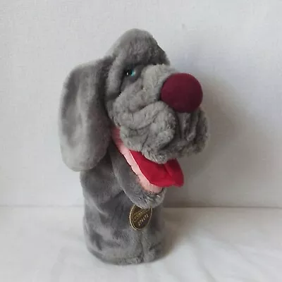 Wrinkles 1984 Ganz Bros Hand Puppet Plush Hound Dog Blue Eyes Gray Tongue Out • $17.39