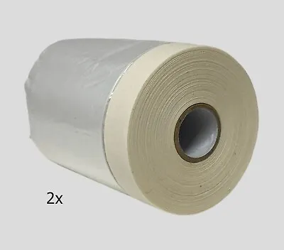 2 X Car Masking Roll 550mm X 33m Poly Film Pre-taped Drop Cover Spray Sheet Home • £11.45
