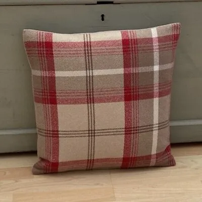 Balmoral Cranberry Tartan Check Tweed Decorative Scatter Cushion Cover • £12.77