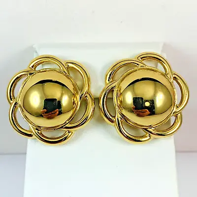 Vintage TRIFARI Signed Domed Gold Tone Post Pierced Earrings • $24.99