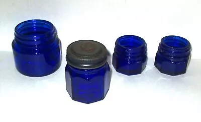 Vintage LOT 4 Cobalt Blue Glass Medicine Jars Bottles • $9.99