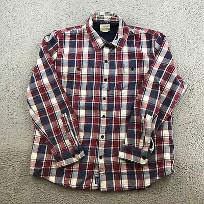 LL Bean Flannel Shirt Adult Large Red Plaid Fleece Lined Slightly Fitted ‭47549 • $24.99