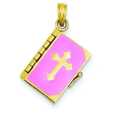 14K Gold & Pink Enamel Bible Lords Prayer Charm Jewelry 23mm X 12mm • £285.57