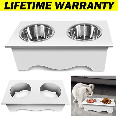 Puppy Pet Dog Cat Double Bowl Stainless Steel Food Water Feeding Dishes Bowls • £14.40