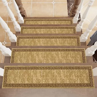 Non Slip Stair-Treads For Wooden Steps Indoor 7 PCS PVC Backing Stair Carpet • $25