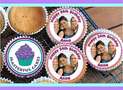 Personalised Photo Cupcake Topper 12 X 4cm Wafer Icing Or Precut Option • £4.05