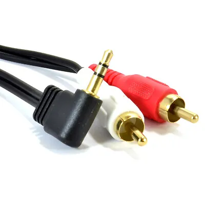 Right Angle 3.5mm AUX Stereo Jack To 2 RCA Phono Plugs Audio Cable Gold 0.5m • £3.09