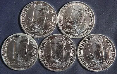 Five (5) 2016 1 Oz .999 Silver Britannia Coins (5 Oz Total)  Lot 221043 • $170.47