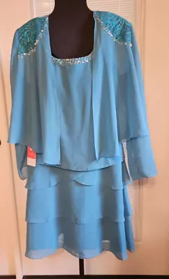 NWT New JJs House Mother Of Bride Dress 8 Sleeveless + Jacket Jade Blue Turquois • $44