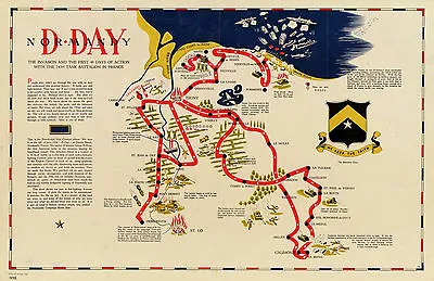 Map D-day Normandy France 743rd Tank Battalion Vintage History Wall Poster Dday • $21.95