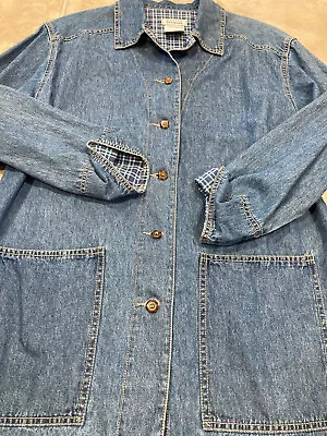 Vtg Petite Network Women's Small Blue Chambray/Denim Button Up Chore Coat Jacket • $21