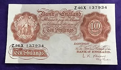 Bank Of England LK O’Brien 10 Shilling Note Z46X 137934 #T4767 • £0.99