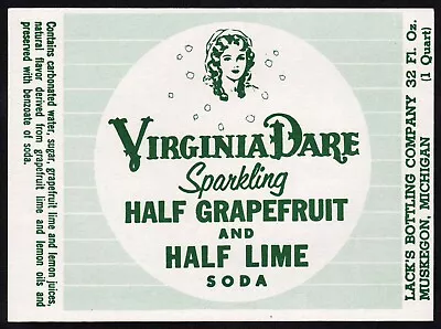 Vintage Soda Pop Bottle Label VIRGINIA DARE HALF And HALF Muskegon Michigan • $5.59