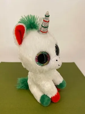 TY ☆ BEANIE BOOS ☆ TySilk Christmas / Xmas Unicorn - Candy Cane - Soft Toy Plush • $12