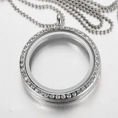 30MM Floating Charms Memory Glass Locket Crystal Pendant Necklace Chain Gift Hot • $3.47