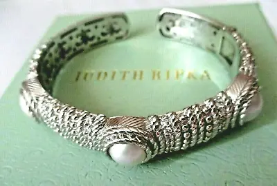Judith Ripka Mabe Pearl & Diamonique Sterling Cuff Bracelet Average JR Box/Pouch • $199.46