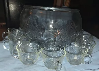 Vintage Celebration Rose Punch Bowl Set - Indiana Glass Co. - Bowl & 8 Cups • $30