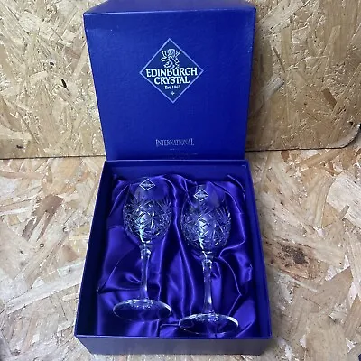 2 X Edinburgh Crystal Duet Wine Glasses Goblets New Boxed 18.5cm • £29.99