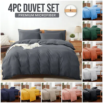 4 Piece Reversible Duvet Covers With Fitted Sheet & Pillowcases Double King Size • £15.29