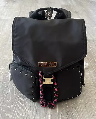 Victoria's Secret Backpack Black With Gold Accent Studs Black & Pink Cinch Cord • $39.95