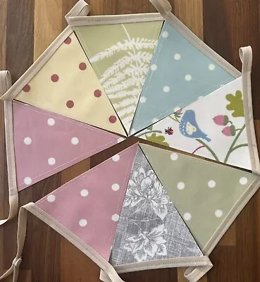 Handmade Oilcloth Bunting - Garden/Home Pink Garden - 2 Meters Double Sided • £16.50