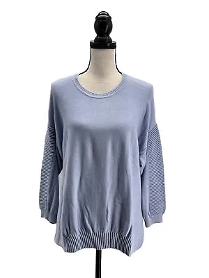 Marla Wynne Womens Sweater Blue Medium Ribbed Details Boxy Fit • $23.39