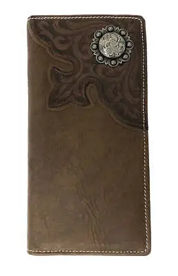 Montana West Mens Bi-fold Wallet Genuine Leather Tooled Floral Concho Coffee • $33.49