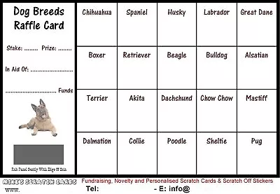 Dog Breed 20 Square Fundraising Raffle Cards (10-50) Scratch Cards Size A6 • £2.79