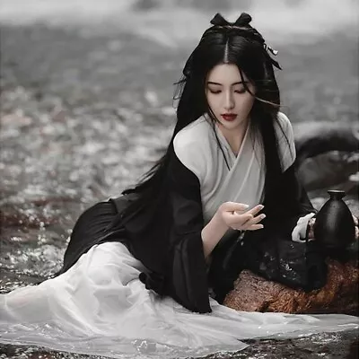 Black Wuxia Robe Unisex Men Women Hanfu Traditional Dress Fairy Ancient Chinese  • $25.64