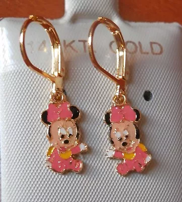 14K Gold Filled PINK BABY MINNIE MOUSE Hanging Earrings / Teenager / Little Girl • $11.99