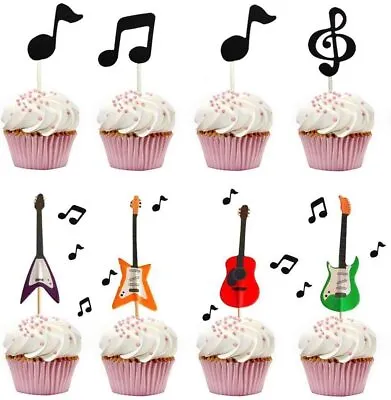 £9.95 • Buy Guitar & Music Notes Decorative Cupcake Fairy Cake Toppers For Party, Set Of 30