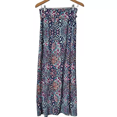 Artisan NY Womens Long Maxi Skirt Fold Over Stretch Colorful Floral Print Size M • $19.99