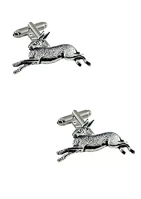 Jumping Hare Pewter Emblem Cufflinks Jewellery Smart Suit Wedding Rabbit CodeA2 • $16.16