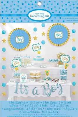 IT'S A BOY Blue BUFFET TABLE DECORATING KIT Baby Shower Candy Food Signs Banner • £9.25