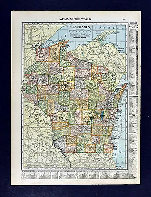 1910 Hammond Map - Wisconsin - Madison Milwaukee Green Bay Superior Ashland • $9.99