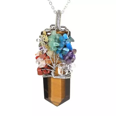 Natural Healing Crystal 7 Chakra Reiki Tree Of Life Sword Stone Pendant Necklace • $5.89