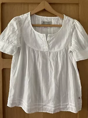 JACK WILLS Vintage Wear. Smock Shirt Top Blouse White 100% Cotton UK Size 8 • $18.61