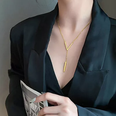 Stainless Steel V-Shaped Long Clavicle Necklace Stainless Steel Chain Jewelry:da • £3.62