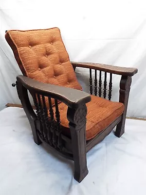 Original Antique Wood Oak Child's Mission Morris Chair Adjustable Back Recliner • $349.99