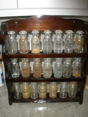 Vintage Wooden Spice Wall Rack With 23 Glass Jars 15  X 17  X 3  • $49.99