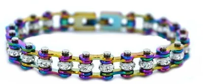 Ladies' Rainbow Stainless Motorcycle Bike Chain Bracelet 155 • $31.95