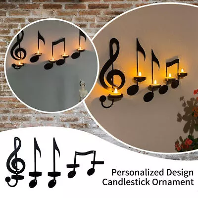 4Pcs Black Music Note Wall Sconce Tea Light Candle Holders Wall Hanging Decor • £23.49