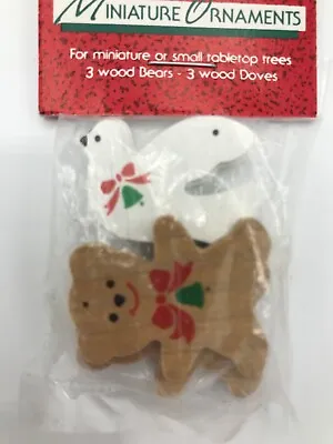 Vintage Hallmark Miniature Christmas Ornaments Wooden Teddy Bear & Doves  3 Ea  • $6.99