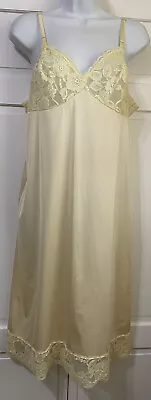 Vintage VANITY FAIR Yellow Silky Nylon Full Slip W/ Lace Lingerie 38- Free Ship • $23.99