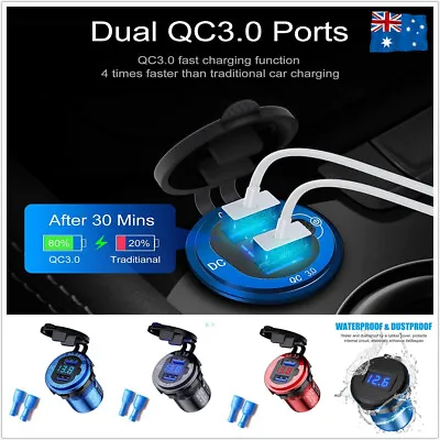 Car Dual USB Charger QC3.0 Quick Charging Socket Power Outlet W/Voltmeter 12-24V • $15.99