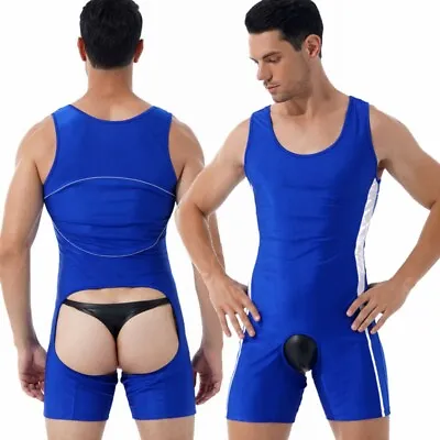 Men's Singlet Wrestling Leotard Fitness One Piece Jumpsuit Tank Top Bodysuit • £15.95