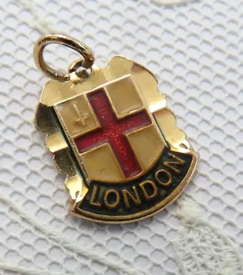 VTG 9kt Gold Enamel GEORG JENSEN LONDON UK Travel Shield Charm • $69.95