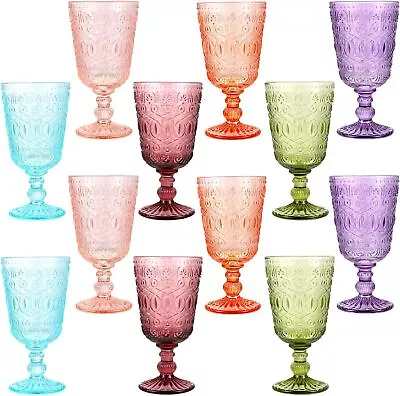 Wine Glasses Set Of 12 Vintage Goblet 9 Oz Vintage Colored Glass Cups • $56.04