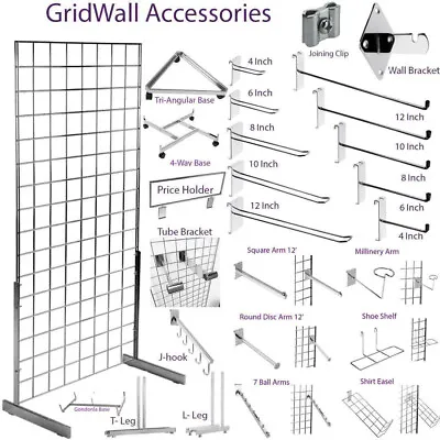 Grid Mesh Wall Panel  Hooks Prongs Chrome Accessories Shop Display Stand • £17.79