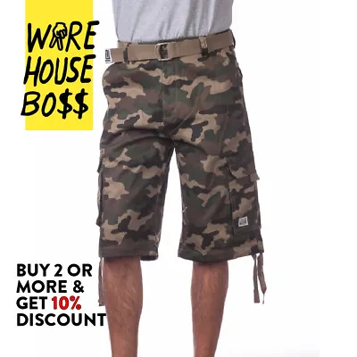 Proclub Pro Club Mens Plaid Cargo Shorts 5 Pocket Casual Shorts Plain Camo Bdu • $27.89